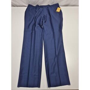 Galante Suit Pants Mens 46x36 Blue 100% Wool Dress Flat Front Milan Italy NWT